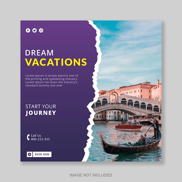 Travel and tour agency social media post or web banner template