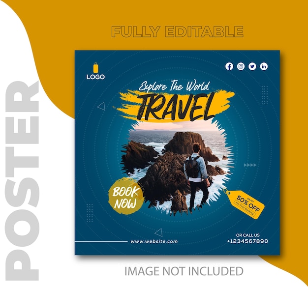 Travel tour Instagram post or social media post and travel agency poster template premium vector