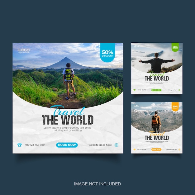 Vettore modello di post instagram o banner web per i social media di viaggio e tour