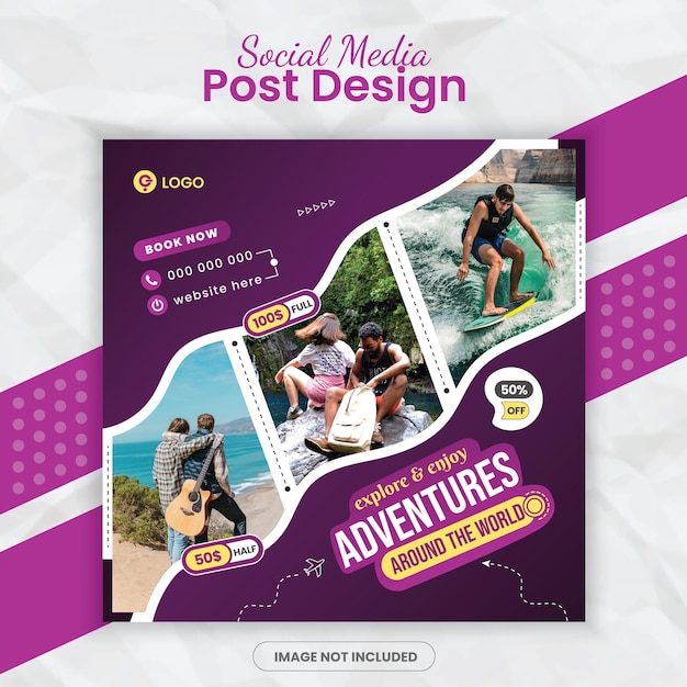 Vettore tour di viaggio e agenzia di vacanze sui social media post design modello di banner post avventura di instagram