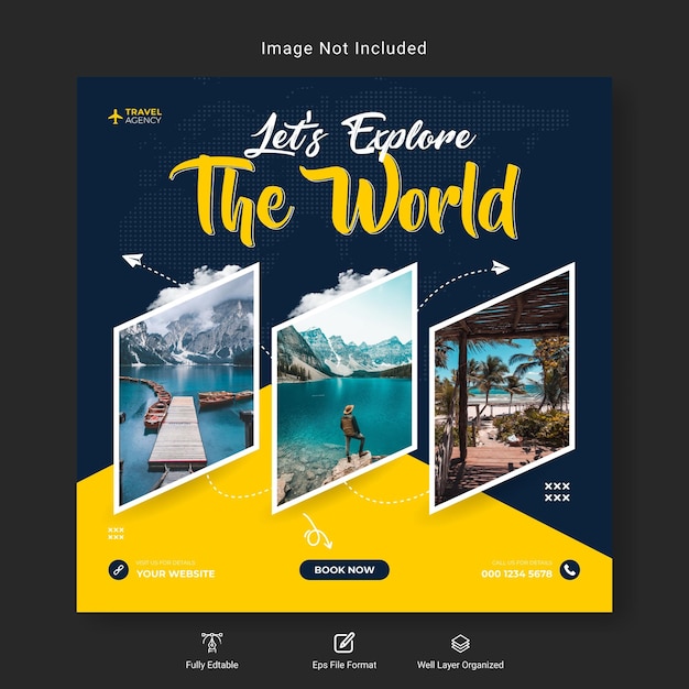 Vettore banner web post sui social media per viaggi e vacanze