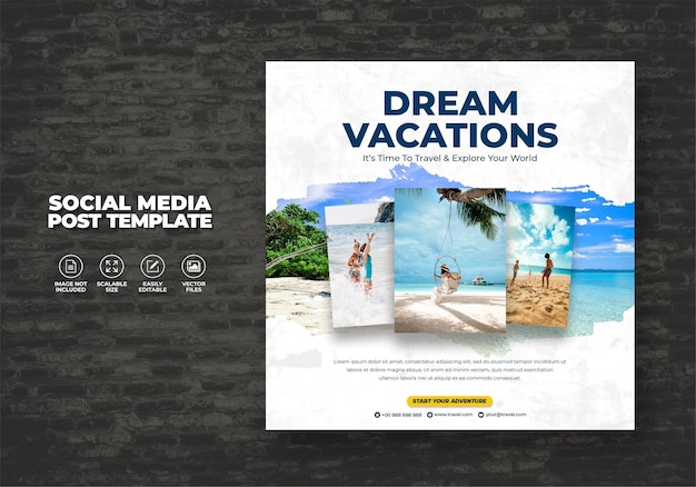 Travel and tourism agency instagram post design or social media post template