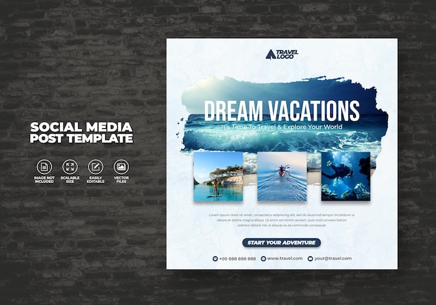 Travel and tourism agency instagram post for social media post design template