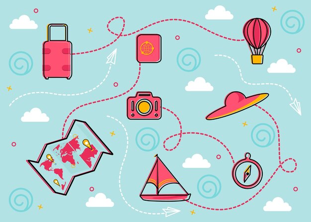 Vector travel and tourism background with icons vector illustration