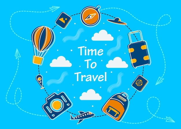 Vector travel and tourism banner with icons vector illustration