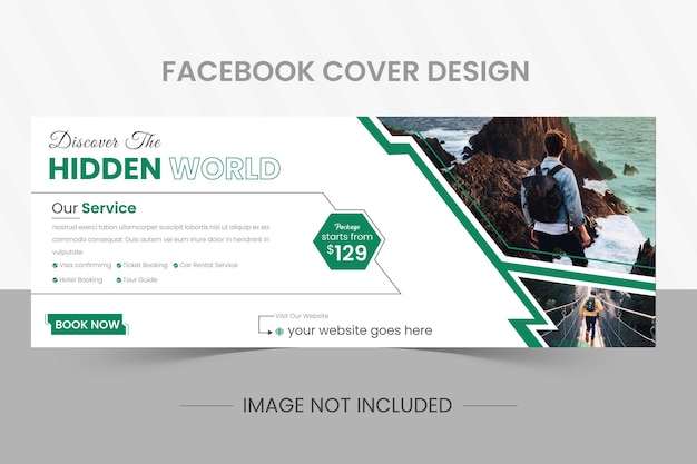 Travel and tourism Facebook cover template designed in geometric shapes