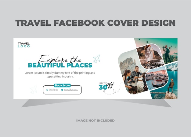 Travel and tourism facebook cover template with photo design poster concept