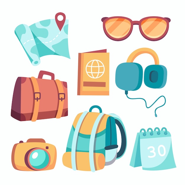 Set di icone piatte per viaggi e turismo illustrazione vettoriale