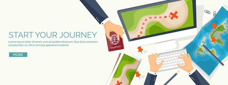 Vector travel and tourism flat style vector illustration world earth map and globe trip tour journey summer