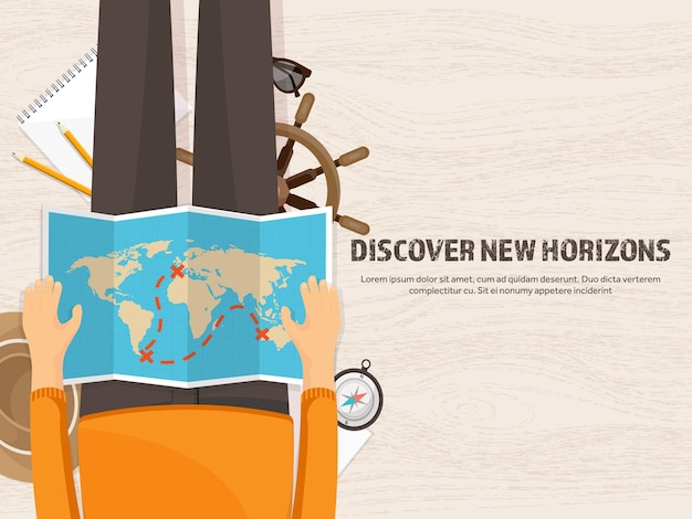 Travel and tourism flat style world earth map and globe trip tour journey summer holidays travelling