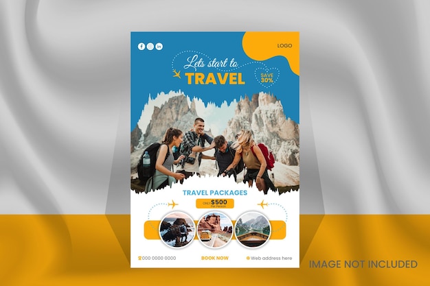 Vector travel and tourism flyer design template