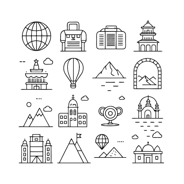 travel and tourism icon set collection vector for ui documents websites and mobile applications