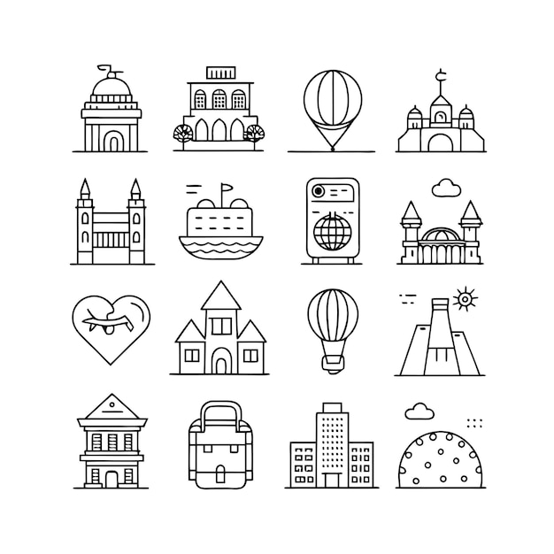 travel and tourism icon set collection vector for ui documents websites and mobile applications