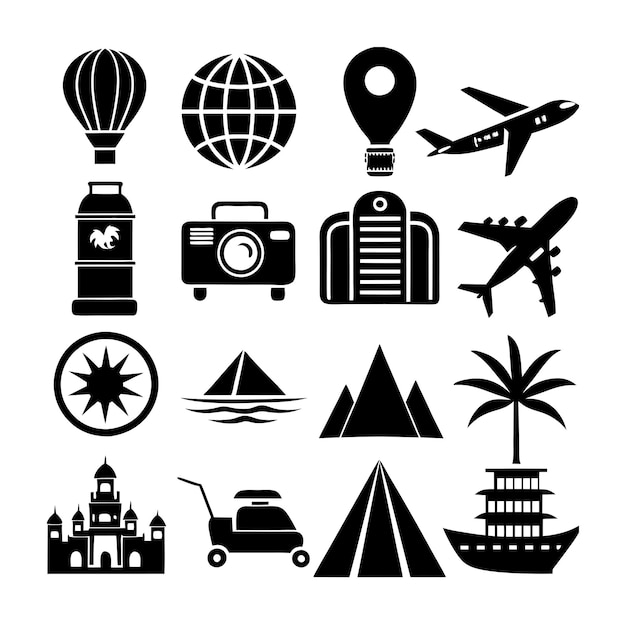 旅行と観光アイコンセット コレクションベクトル UI ドキュメント ウェブサイトとモバイルアプリケーション