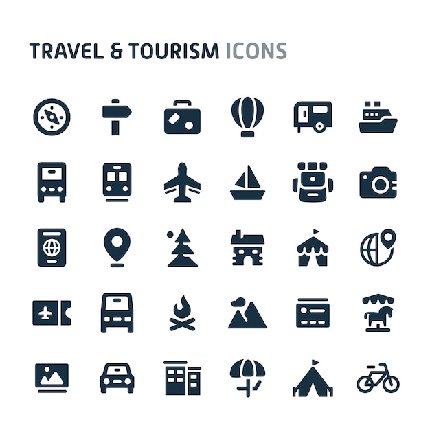 Travel & Tourism Icon Set. Fillio Black Icon Series.