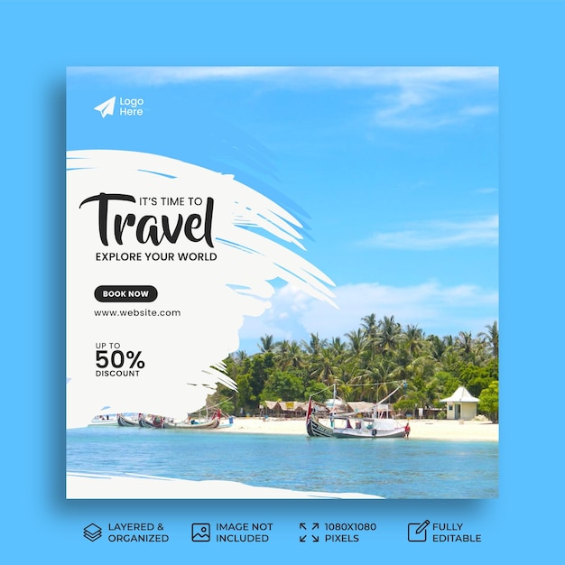 Vector travel and tourism instagram post or holiday social media banner template