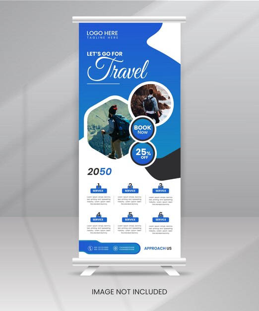 Travel and tourism roll up or new world vacation pull up banner design template