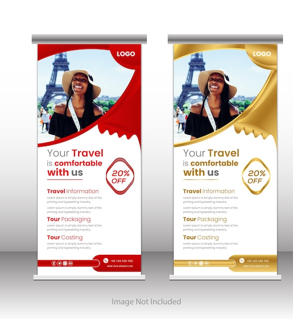 Travel and tourism roll up standee banner design template