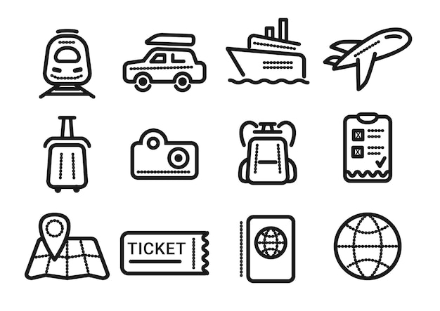 Набор для путешествий и туризма Travel Line Icons