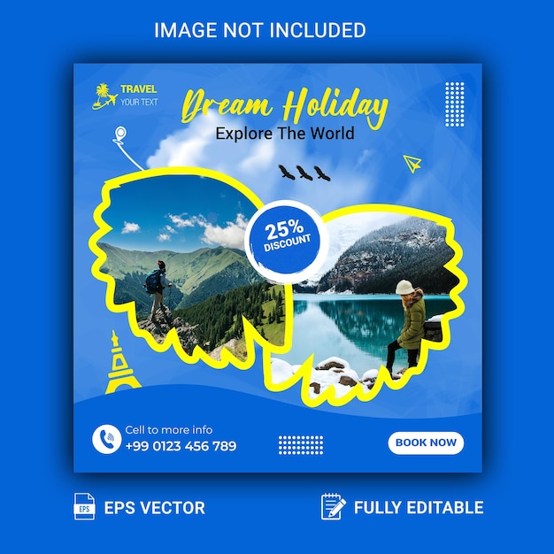 Vector travel and tourism social media post banner design template traveling advertisement banner design