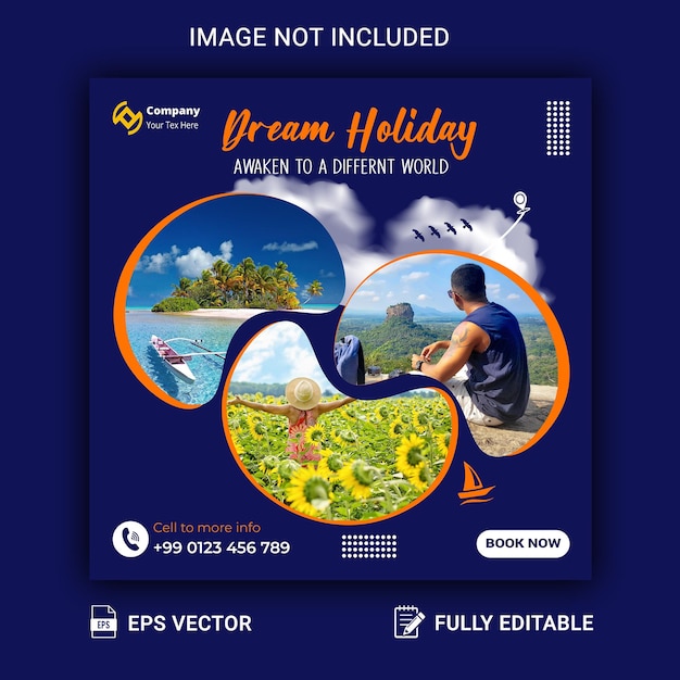 Vector travel and tourism social media post banner design template traveling advertisement banner design