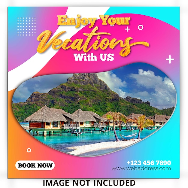 Travel and tourism social media post banner template or tour holiday vacation post design