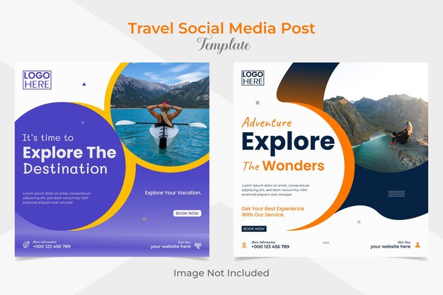 旅行と観光のソーシャル メディアの投稿と facebook と instagram の投稿バナー テンプレート デザイン セット