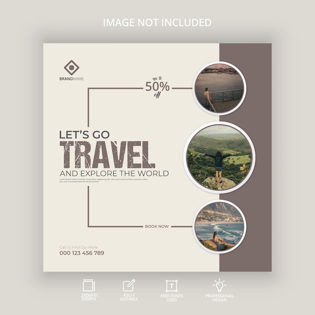 Travel and tourism tour instagram post banner or social media post template