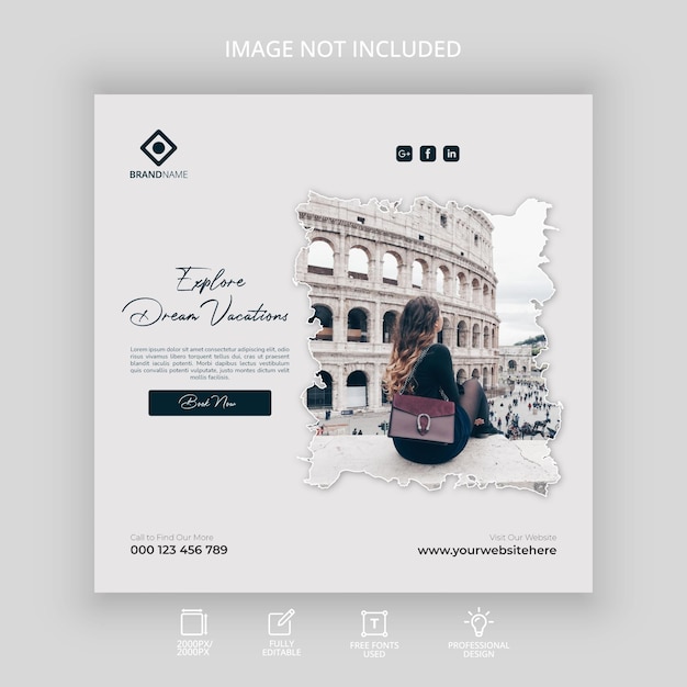 Travel and tourism tour instagram post banner or social media post template