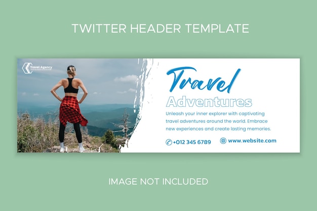 Vector travel and tourism twitter header template with brush strokes