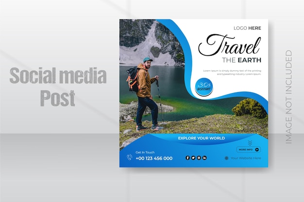 여행 관광 및 휴가 인스타그램 게시물 또는 소셜 미디어 게시물 디자인 템플릿