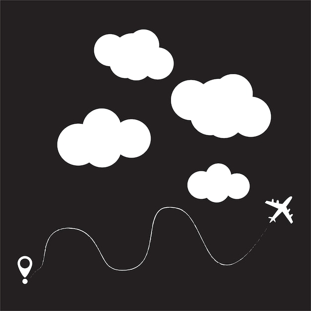 Travel tourist vector Location and plane with clouds