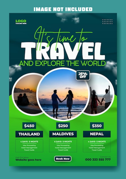 Vector travel and tours adventure flyer template design