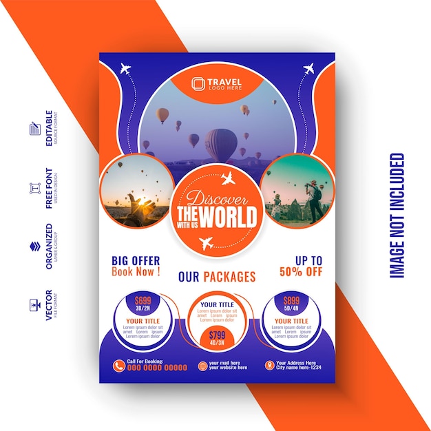 Vector travel or trip flyer design template