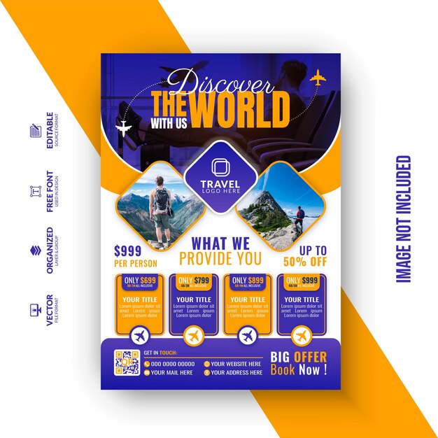 Vector travel or trip flyer design template