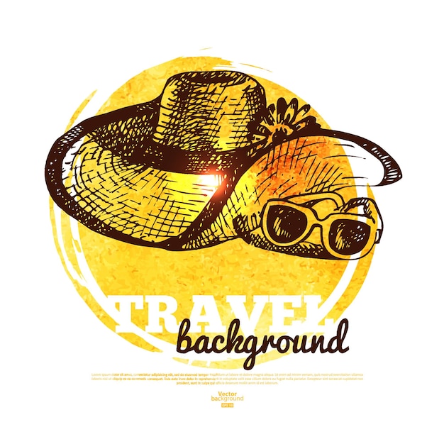 Vector travel tropical design banner. hand drawn sketch and watercolor illustration