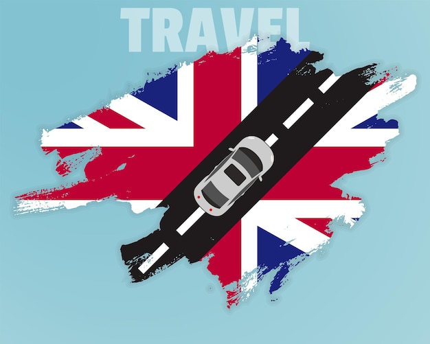 Путешествие в Соединенное Королевство на машине, отправляющееся в отпуск, идея отпуска и концепция баннера путешествия