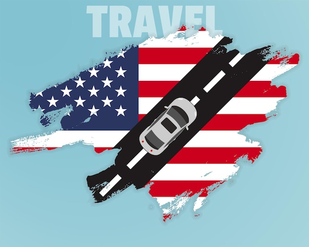 자동차로 휴가 아이디어 휴가 및 여행 배너 개념으로 미국 여행