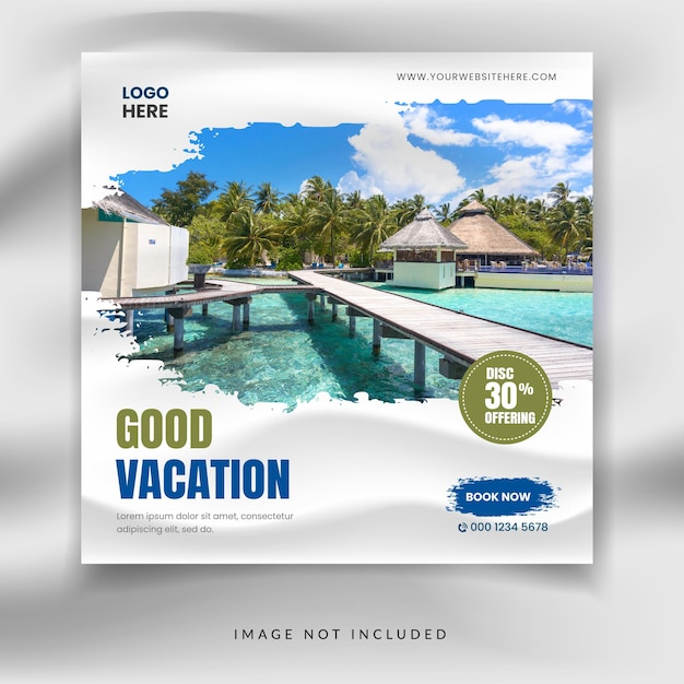 Travel vacation adventure concept square social media promotion banner template