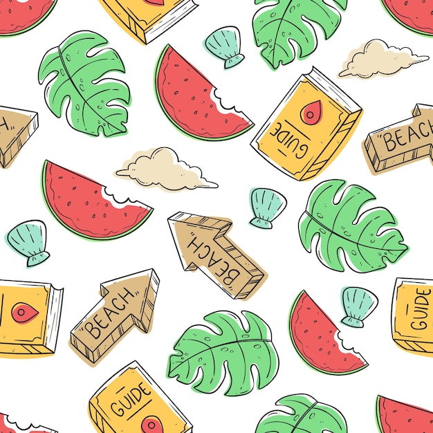 Vector travel or vacation doodle elements in seamless pattern