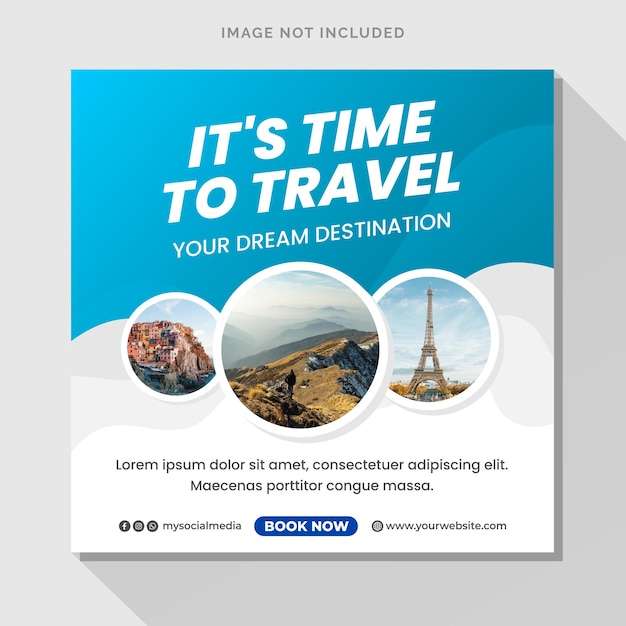 Travel vacation instagram post or social media banner template