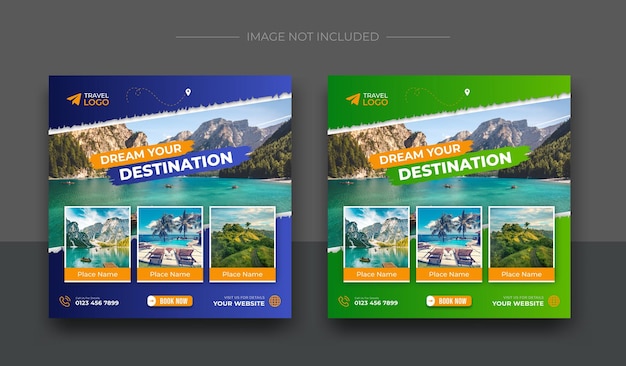 Travel vacation instagram and social media banner post template