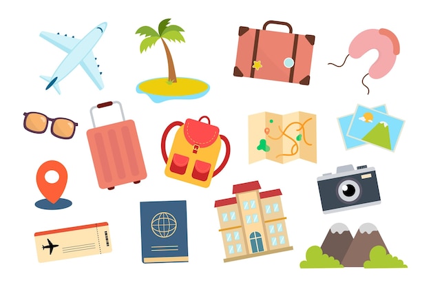 Travel and Vacation Isolated Object Set