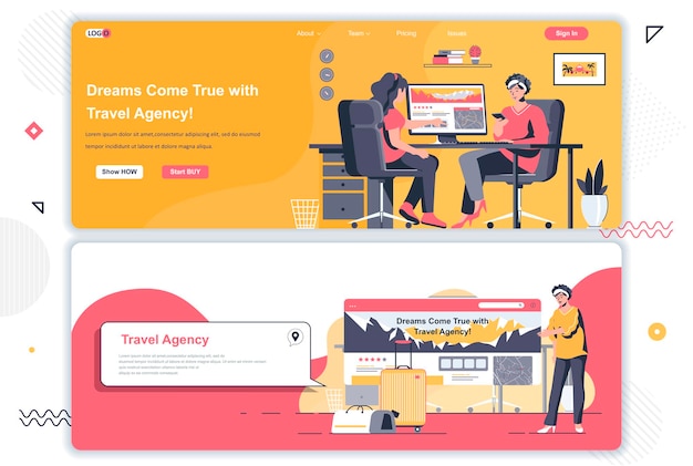 Vector travel vacation landing pages