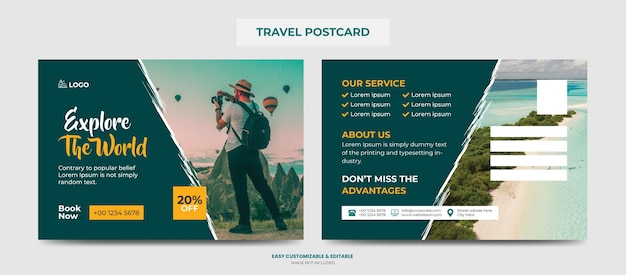 Шаблон оформления открытки для путешествий и отпуска Открытка для туристической компании