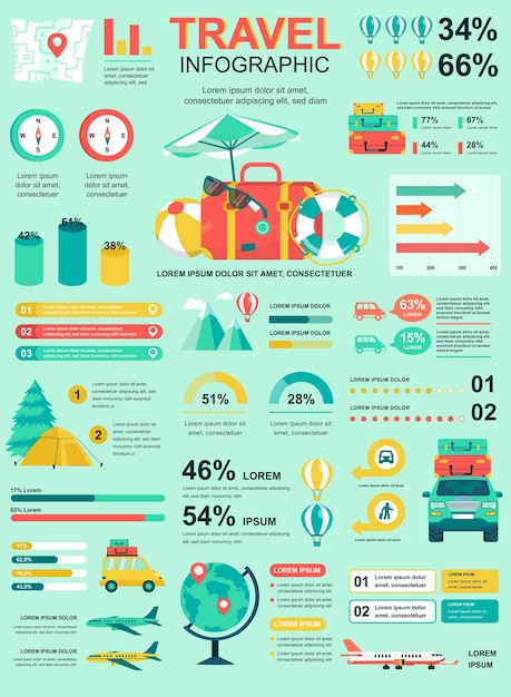 플랫 스타일의 Infographic 요소 템플릿 여행 휴가 포스터