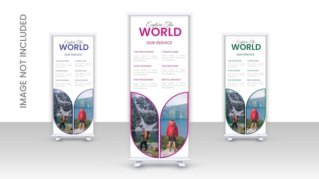 Travel vacation roll up banner design or pull up banner template