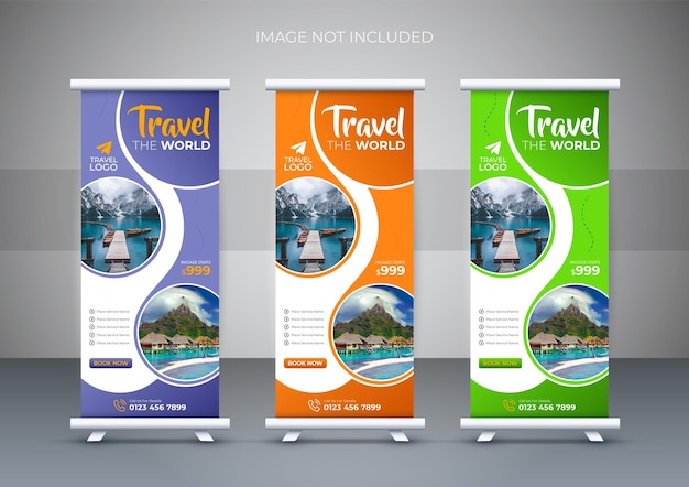 Banner roll up per vacanze di viaggio o design del modello di banner pull up