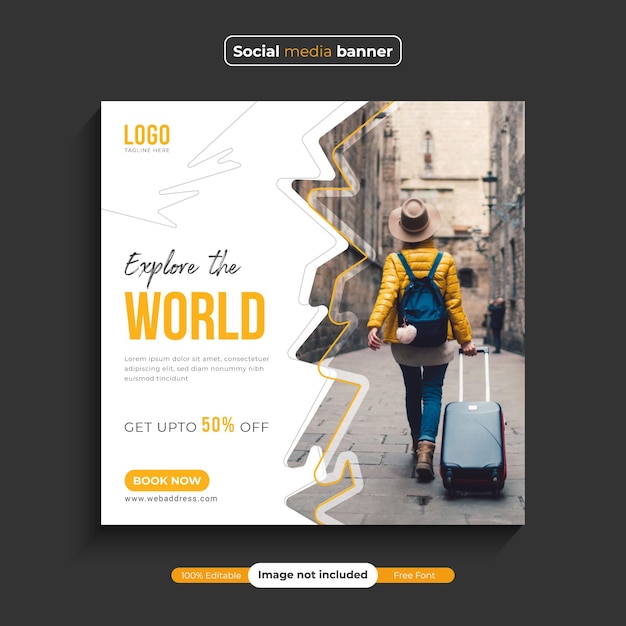 Vector travel and vacation square social media post banner template design