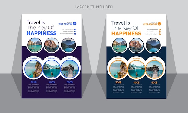 Vector travel vacation tour agency flyer template design